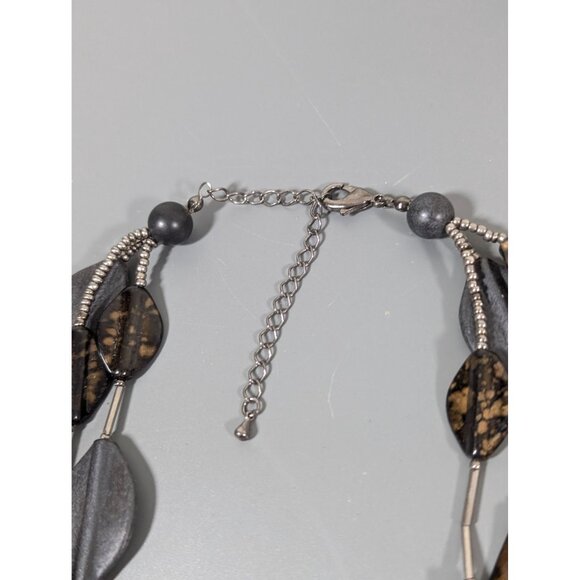 Gray Brown Multi Layer Necklace Fall Autumn Whimsigoth Earthy 20" - Picture 6 of 8